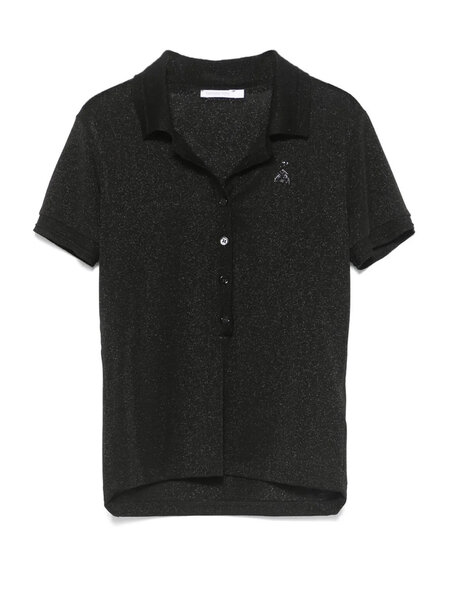 PATRIZIA PEPE Patrizia Pepe polo shirt with collar and buttons in black fabric glitter logo on chest BLACK