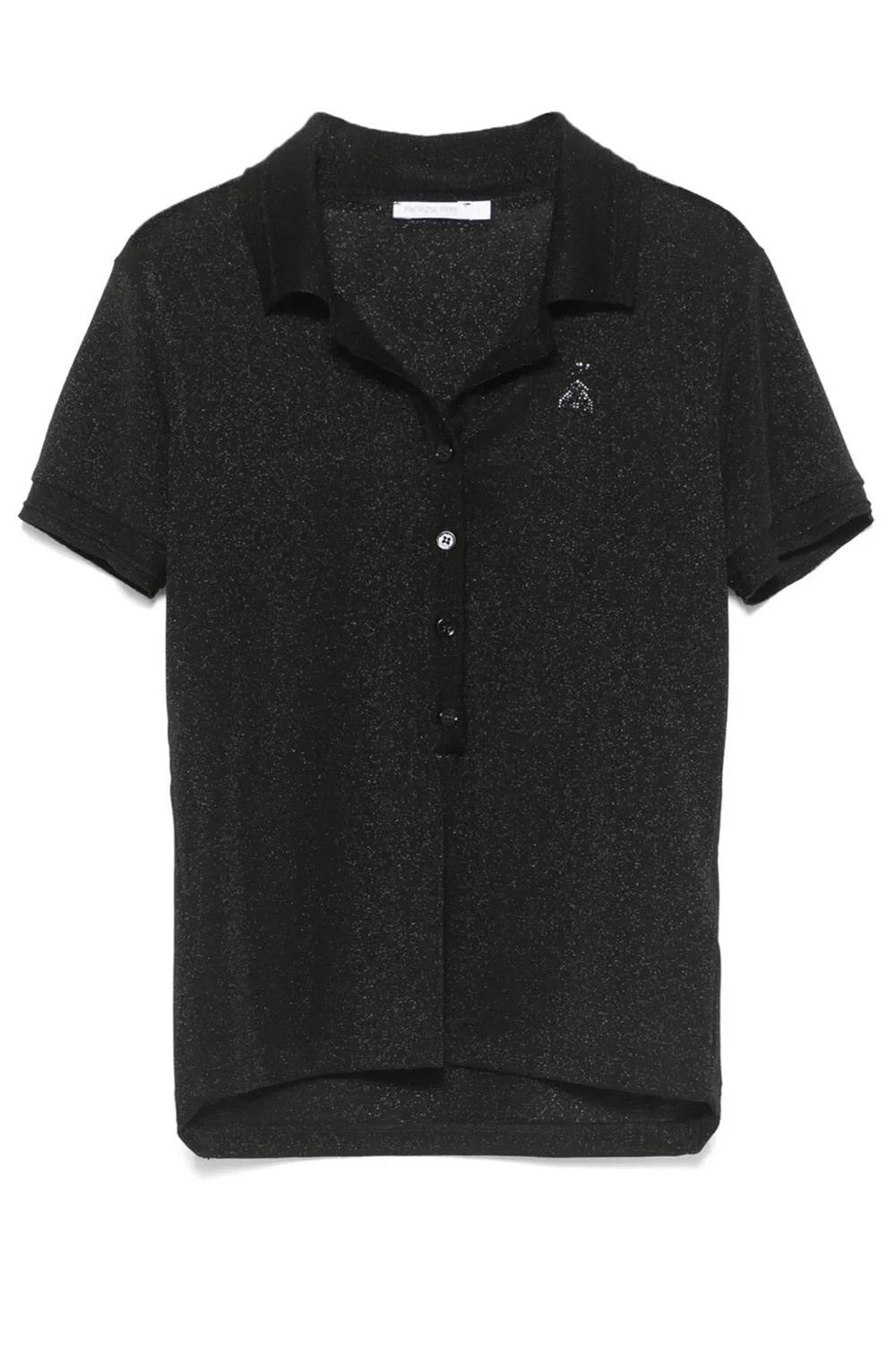 PATRIZIA PEPE Patrizia Pepe polo shirt met kraag en knopen in zwart stof, glitter logo op borst ZWART