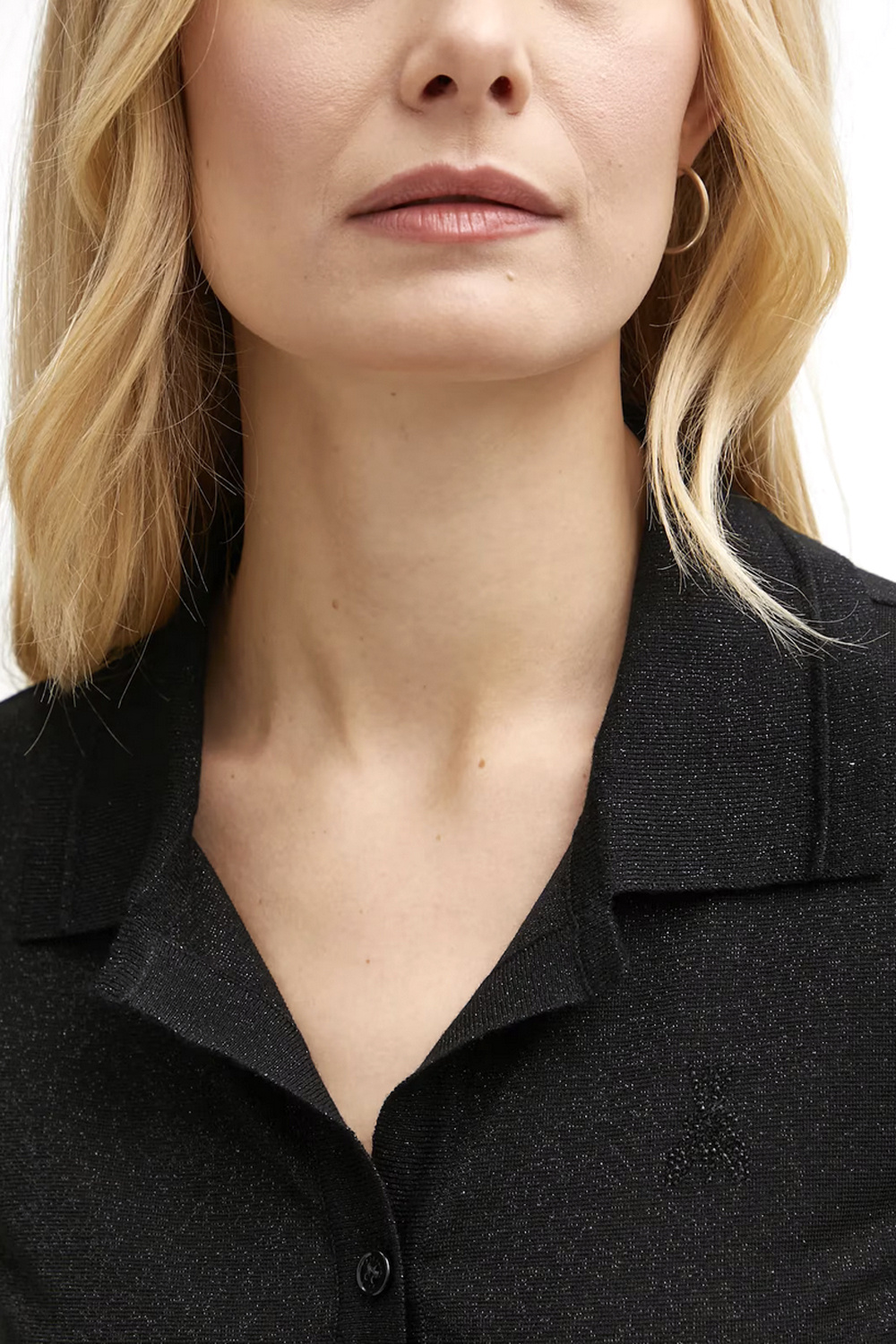 PATRIZIA PEPE Patrizia Pepe polo shirt met kraag en knopen in zwart stof, glitter logo op borst ZWART