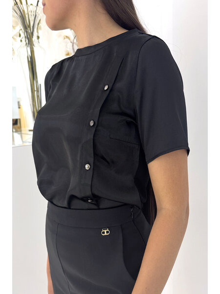 PATRIZIA PEPE Patrizia Pepe t-shirt in silk sheen black fabric with side buttons BLACK