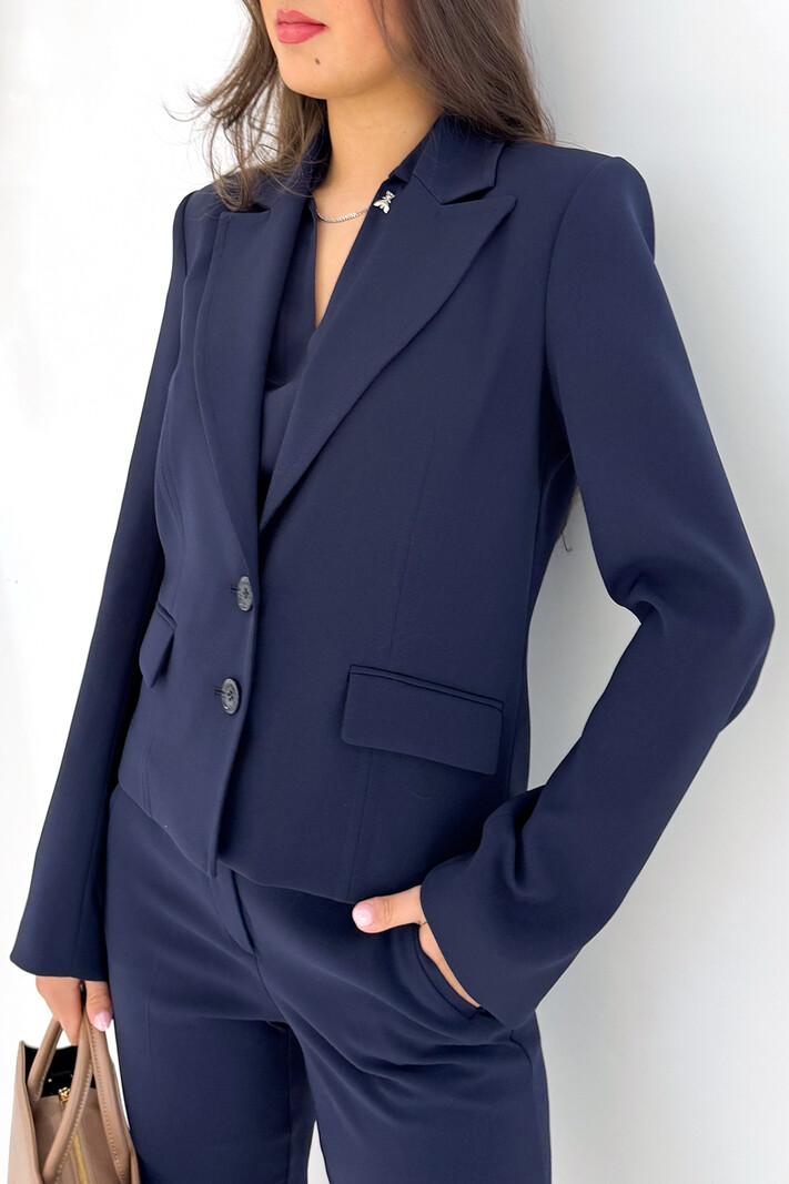 PATRIZIA PEPE Patrizia Pepe colbert / blazer kort met zilver logo mouw Navy BLAUW