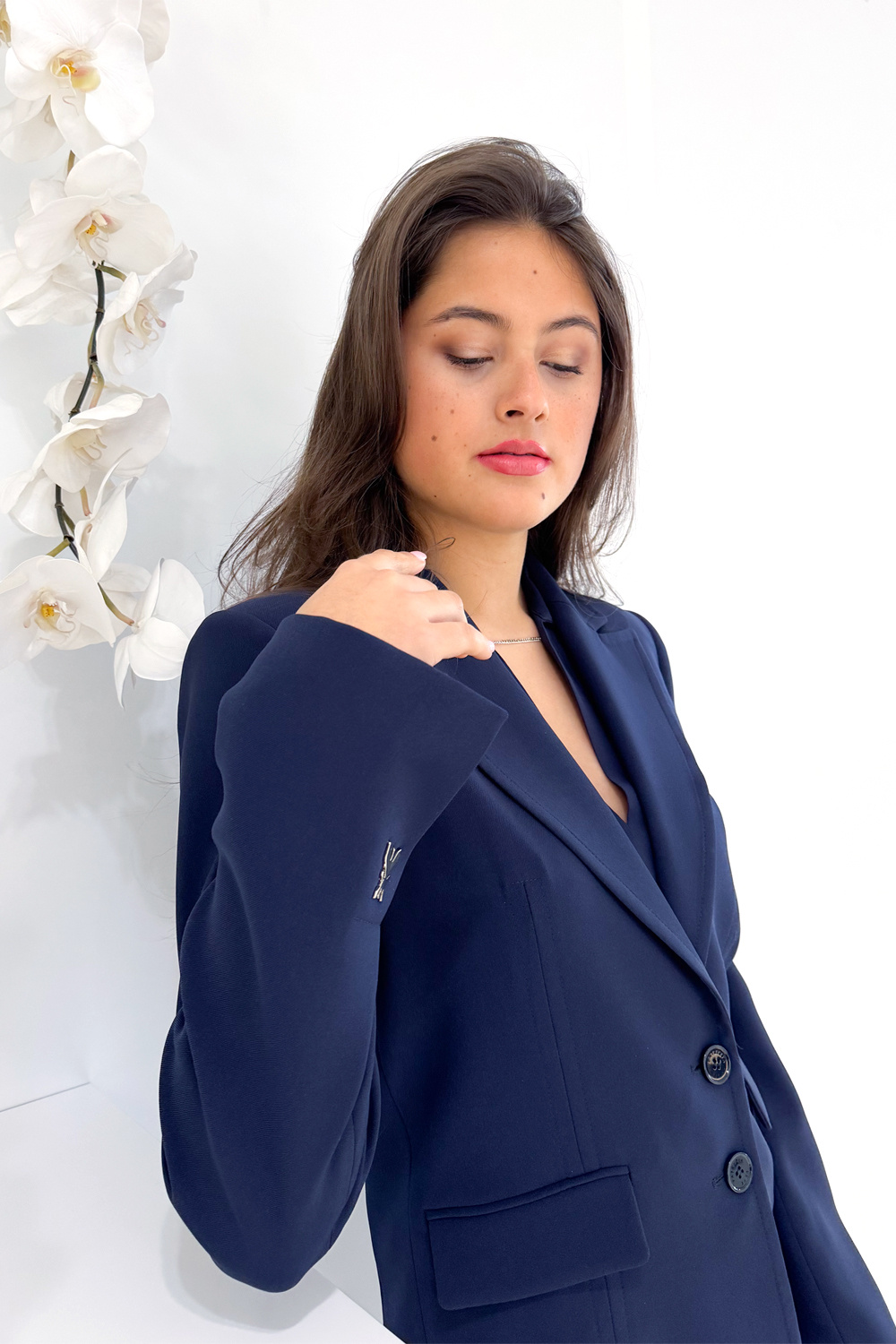 PATRIZIA PEPE Patrizia Pepe colbert / blazer kort met zilver logo mouw Navy BLAUW