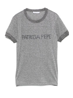 PATRIZIA PEPE Patrizia Pepe t-shirt in grijze stof en glitter logo letters GRIJS