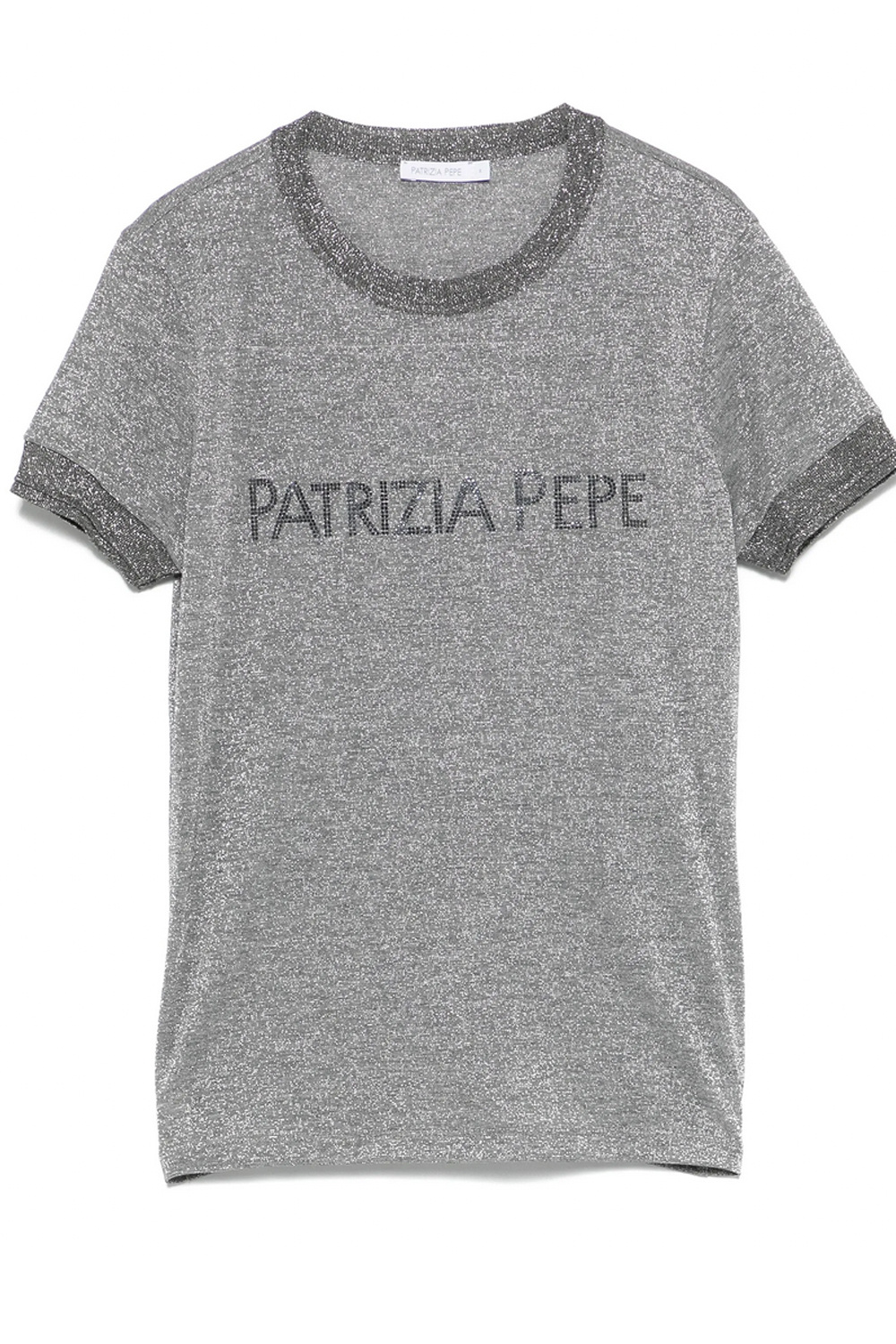 PATRIZIA PEPE Patrizia Pepe t-shirt in grijze stof en glitter logo letters GRIJS