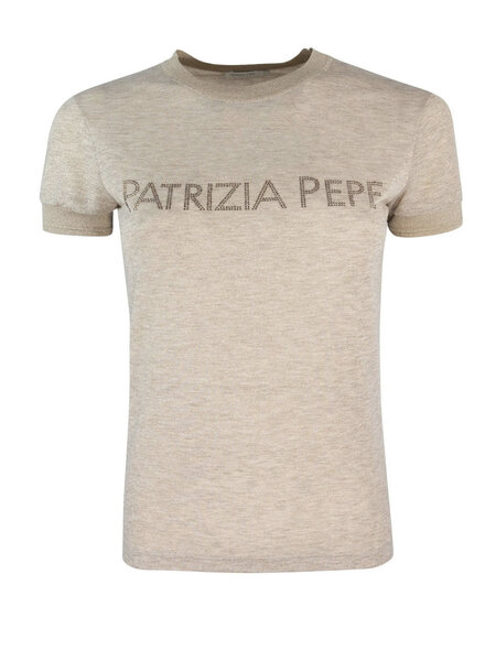 PATRIZIA PEPE Patrizia Pepe t-shirt in grey fabric and glitter logo letters Beige / Nude