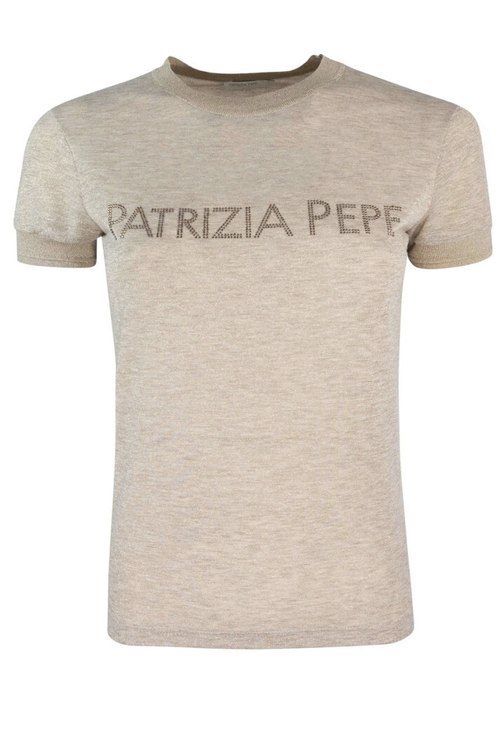 PATRIZIA PEPE Patrizia Pepe t-shirt in grijze stof en glitter logo letters Beige / Nude