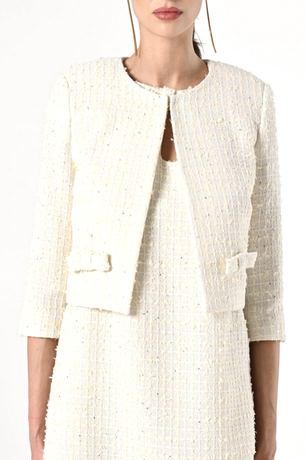 RINASCIMENTO RC cropped jacket with bows and gold glitter detail BEIGE