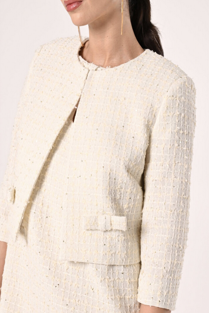 RINASCIMENTO RC cropped jacket with bows and gold glitter detail BEIGE