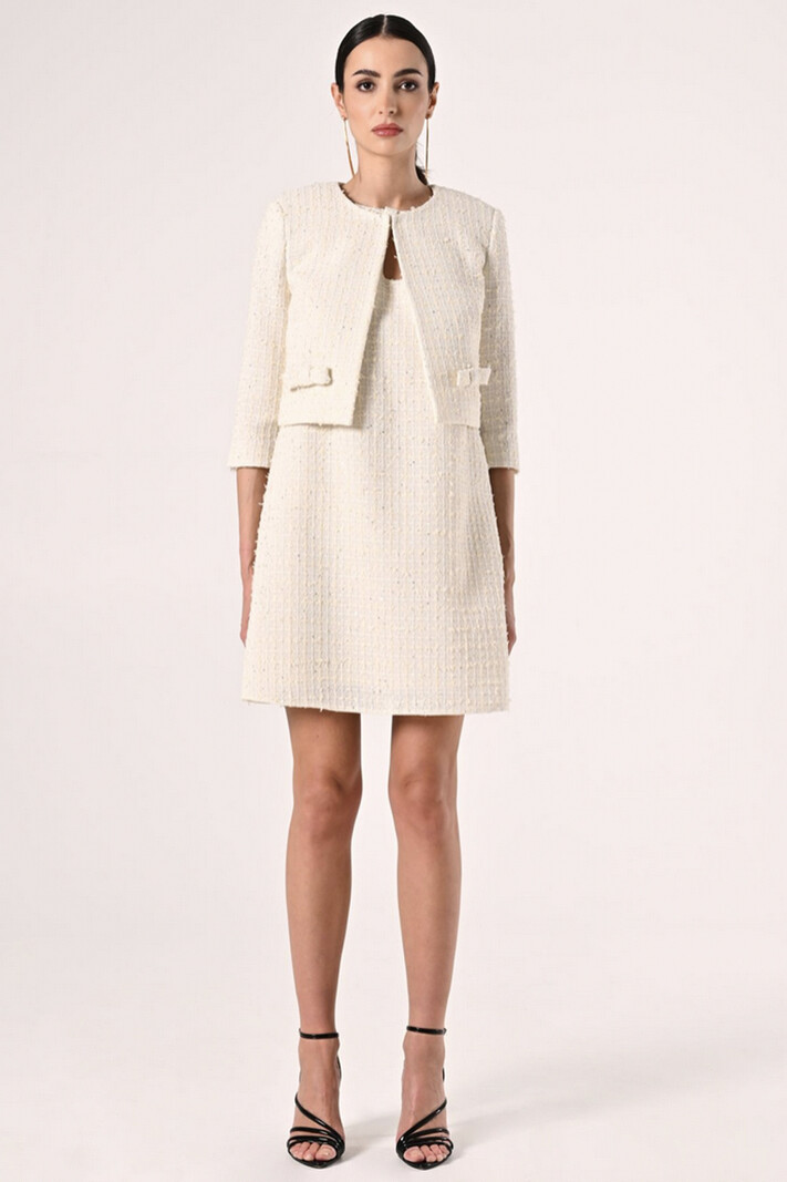RINASCIMENTO RC cropped jacket with bows and gold glitter detail BEIGE