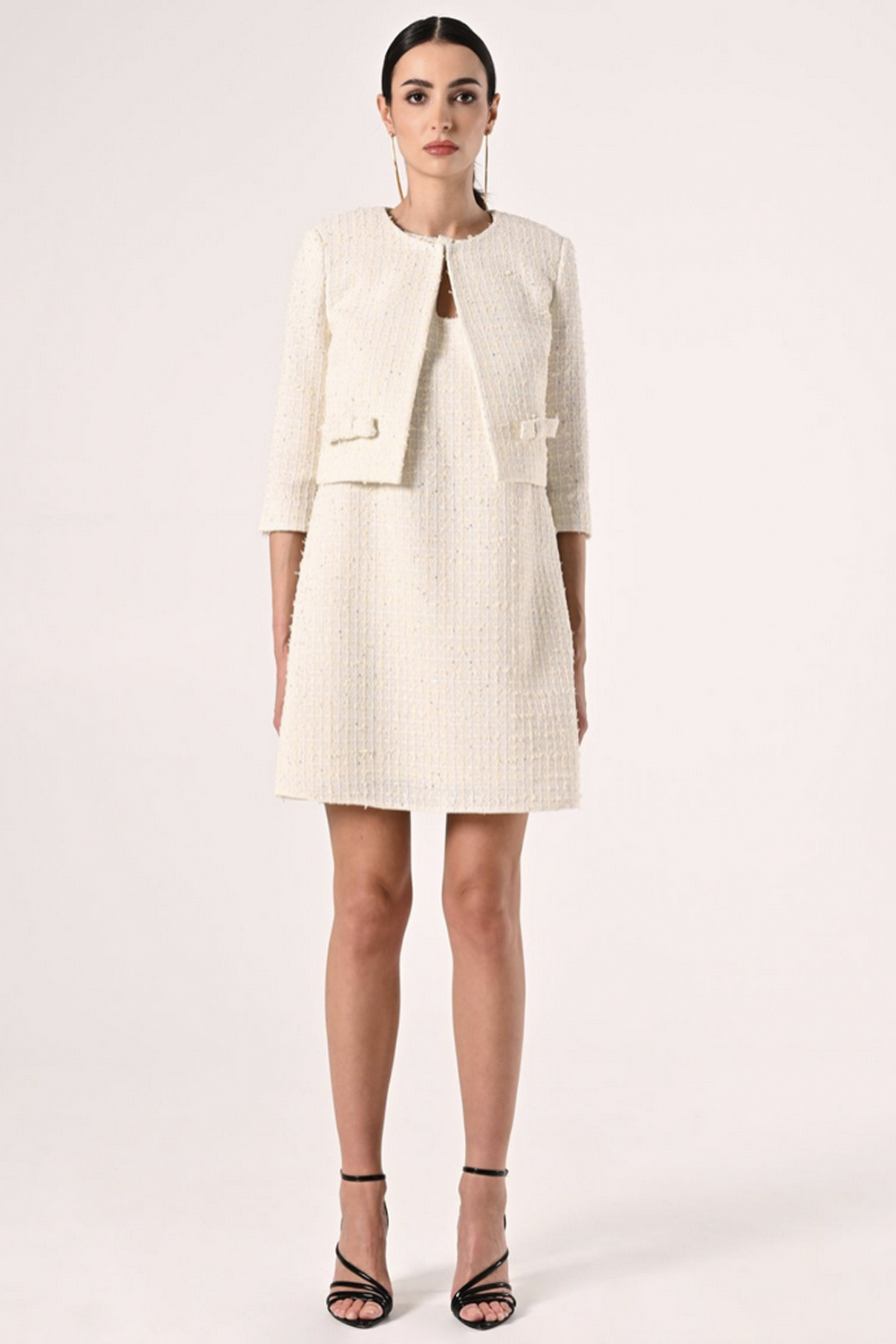 RINASCIMENTO RC cropped jacket with bows and gold glitter detail BEIGE