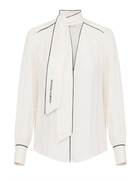 ELISABETTA FRANCHI Elisabetta Franchi blouse with scarf and embroidered logo cream WHITE ( falls roomy )