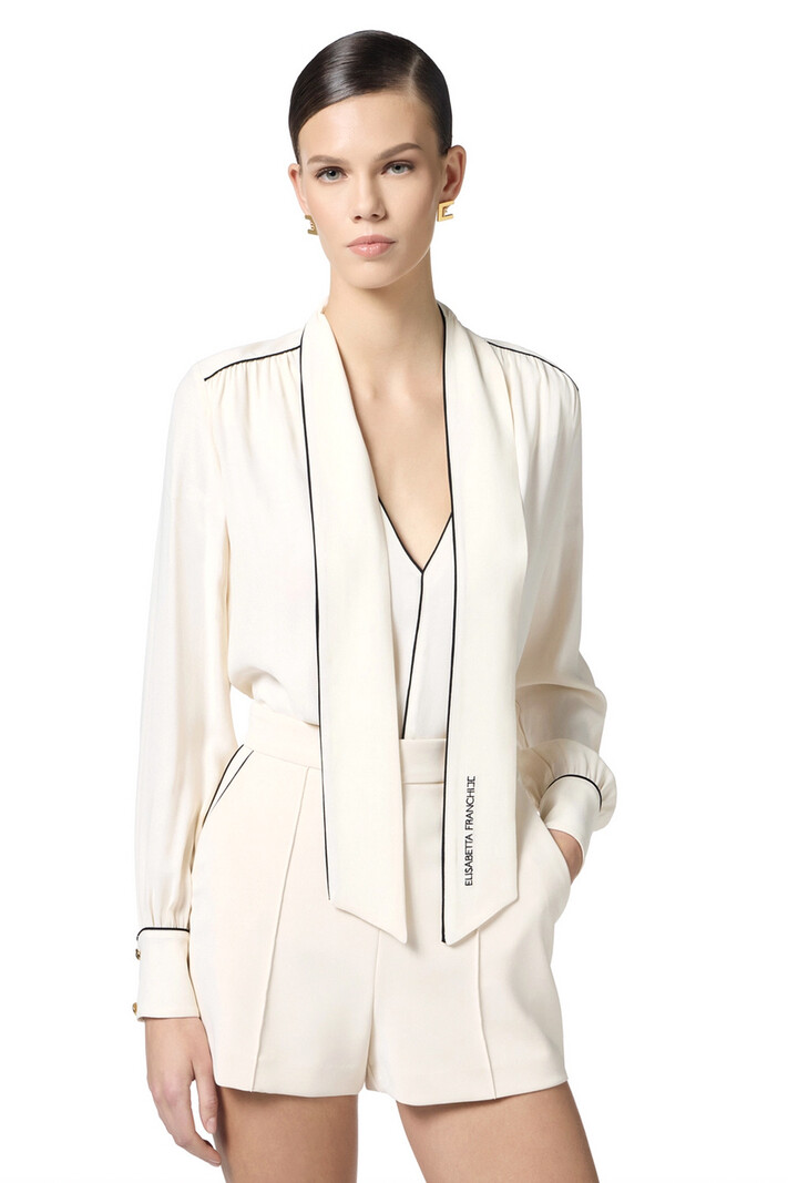 ELISABETTA FRANCHI Elisabetta Franchi blouse with scarf and embroidered logo cream WHITE ( falls roomy )
