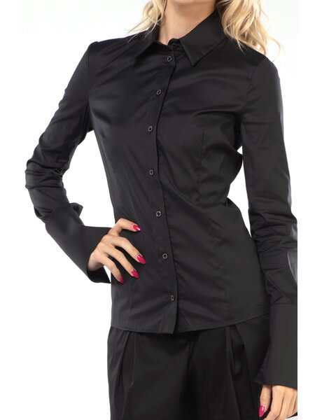 PATRIZIA PEPE Patrizia Pepe cotton stretch blouse with silver fly logo on cuff BLACK CC0356A01