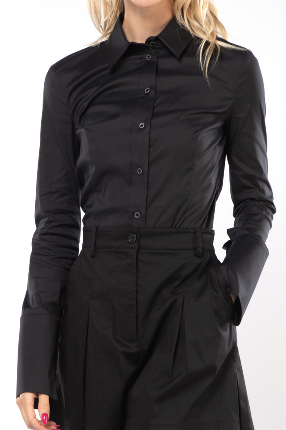 PATRIZIA PEPE Patrizia Pepe cotton stretch blouse with silver fly logo on cuff BLACK CC0356A01