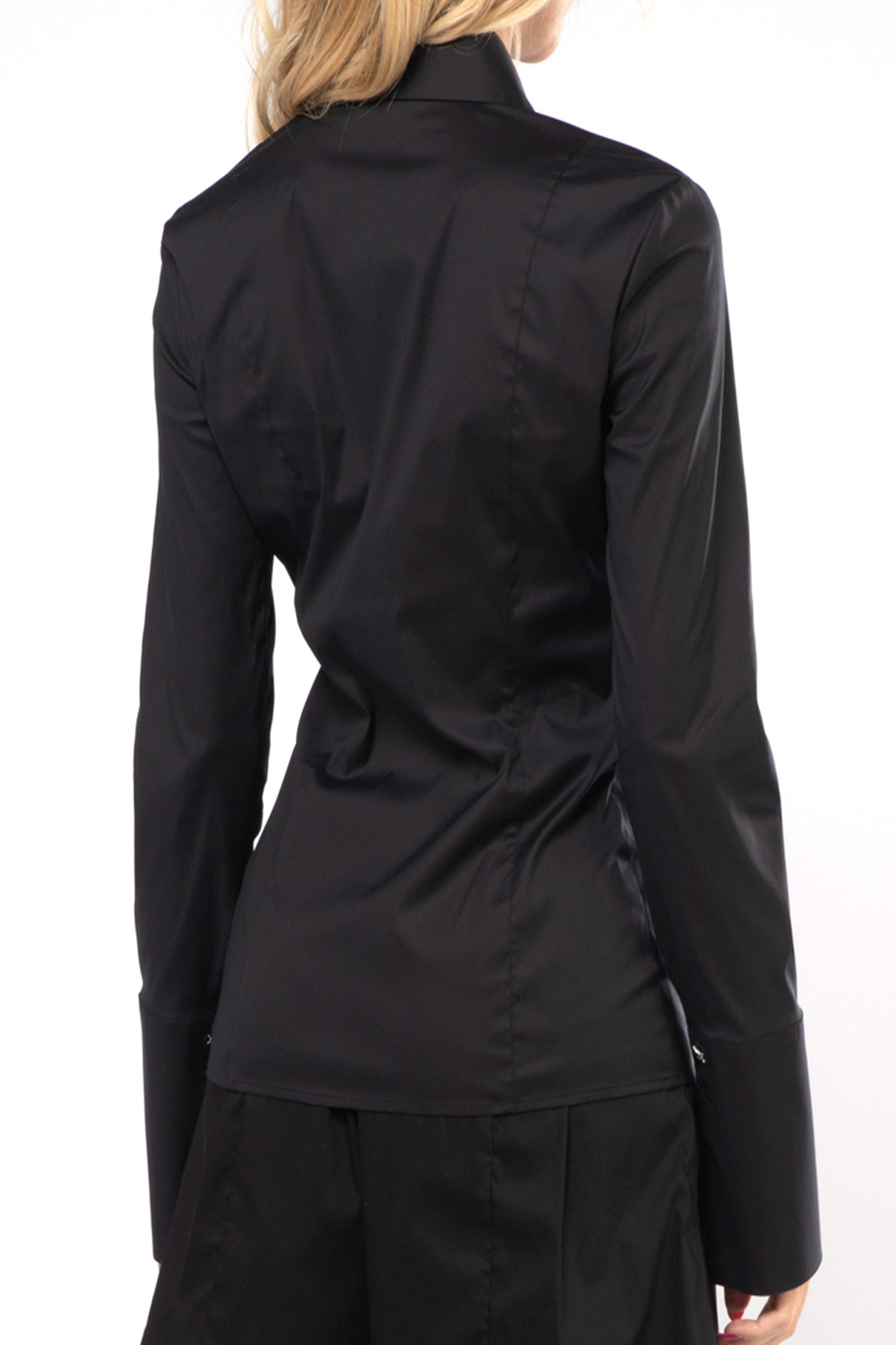 PATRIZIA PEPE Patrizia Pepe cotton stretch blouse with silver fly logo on cuff BLACK CC0356A01