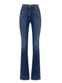 ELISABETTA FRANCHI Elisabetta Franchi jeans met gouden logo en leer op zakken DENIM / BLAUW