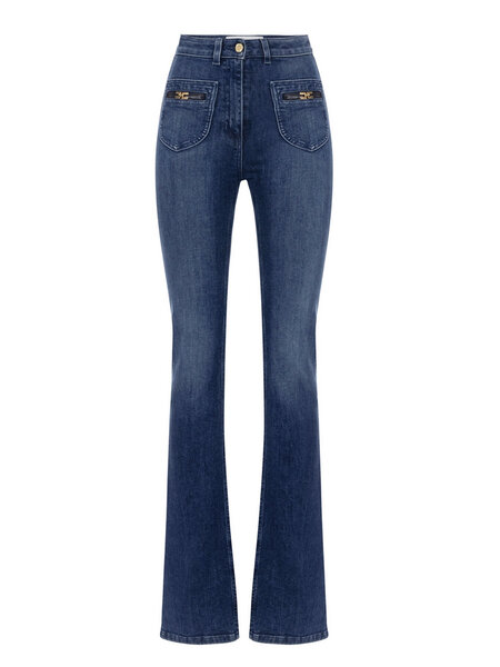 ELISABETTA FRANCHI Elisabetta Franchi jeans with gold logo and leather on pockets DENIM / BLUE
