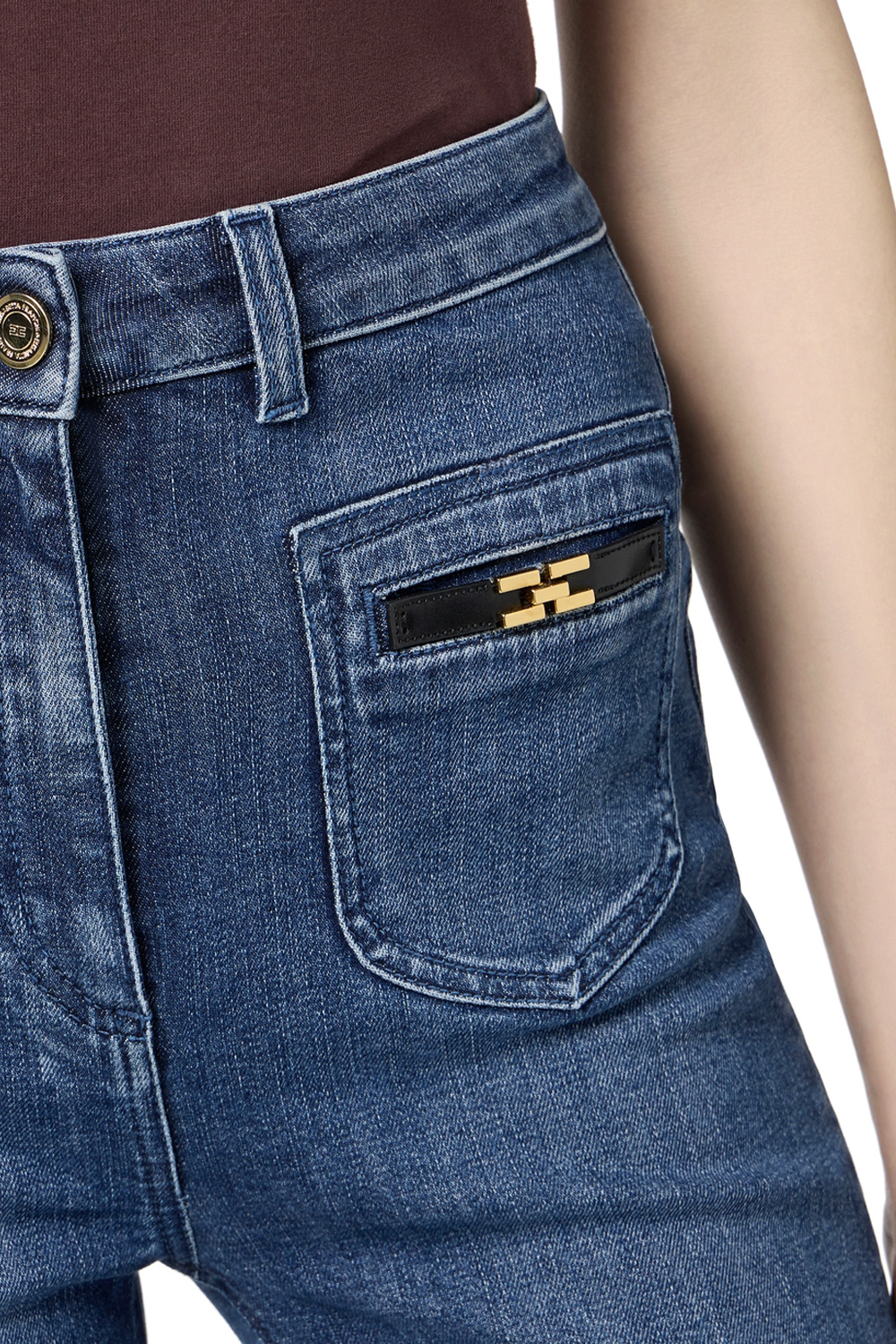 ELISABETTA FRANCHI Elisabetta Franchi jeans with gold logo and leather on pockets DENIM / BLUE