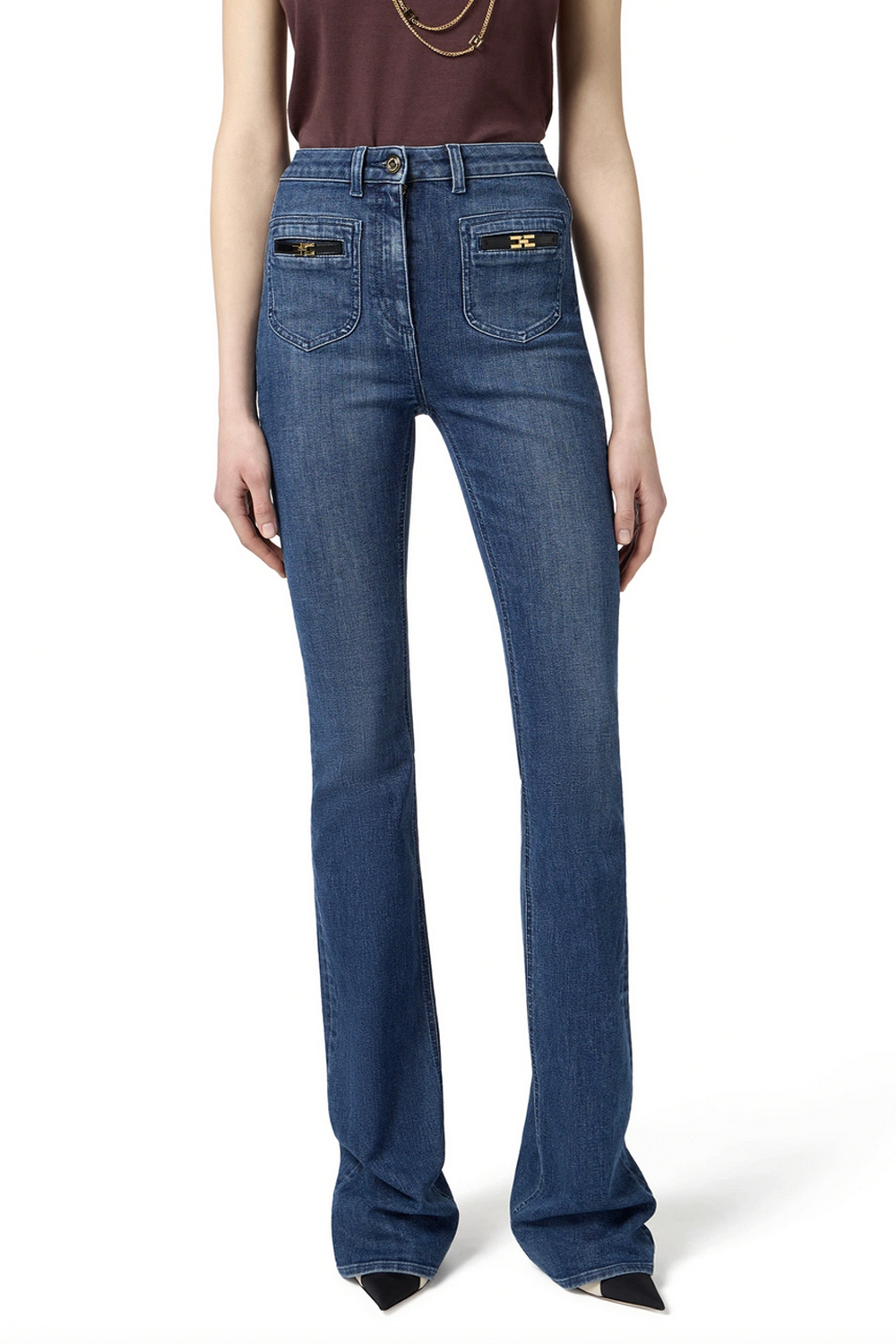 ELISABETTA FRANCHI Elisabetta Franchi jeans with gold logo and leather on pockets DENIM / BLUE