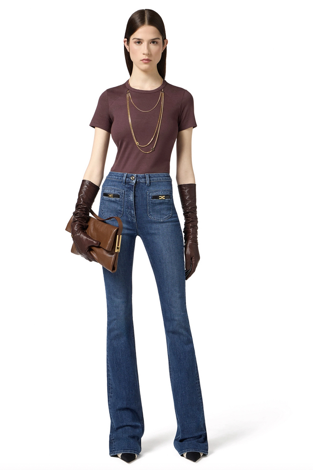 ELISABETTA FRANCHI Elisabetta Franchi jeans with gold logo and leather on pockets DENIM / BLUE