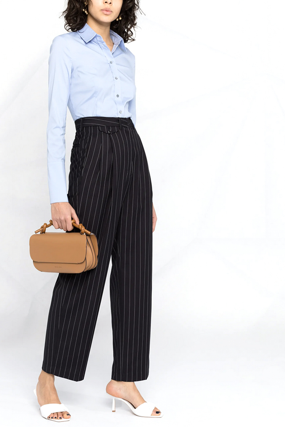 PATRIZIA PEPE Patrizia Pepe cotton stretch blouse with silver fly logo at cuff LIGHT BLUE