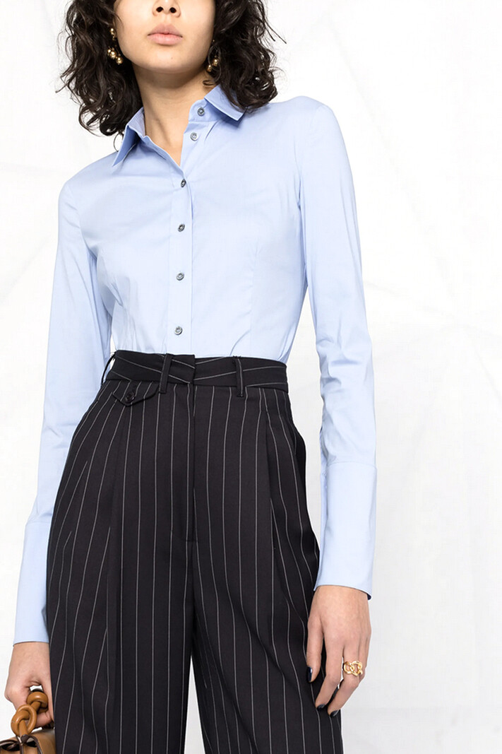 PATRIZIA PEPE Patrizia Pepe cotton stretch blouse with silver fly logo at cuff LIGHT BLUE