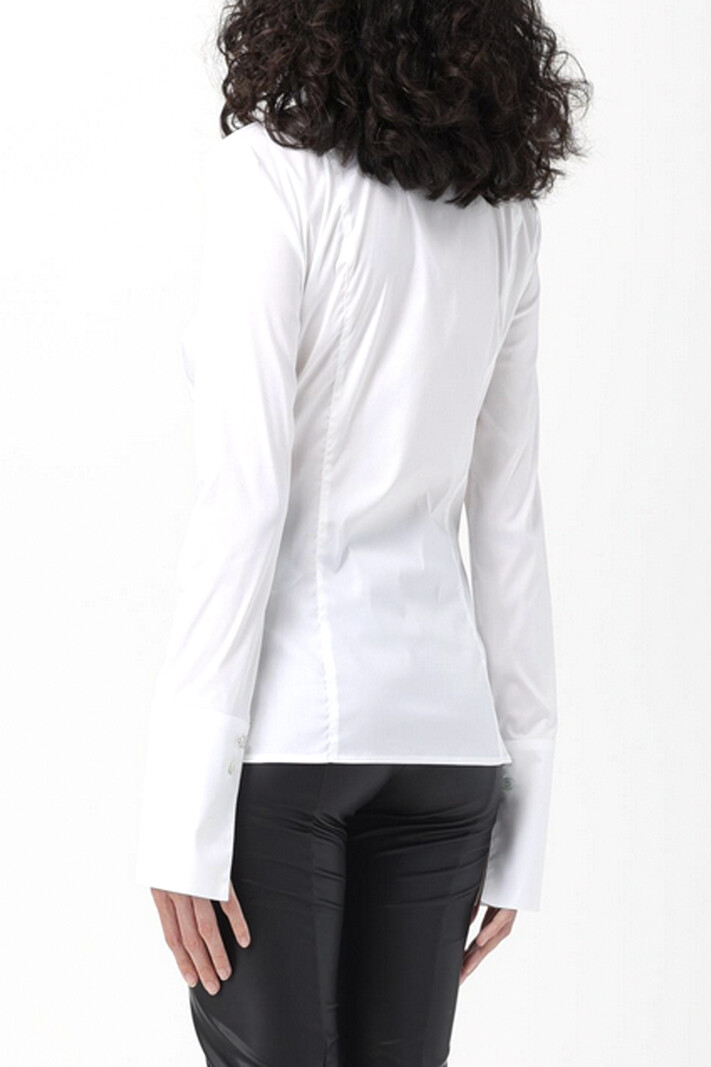 PATRIZIA PEPE Patrizia Pepe katoen stretch blouse met zilver fly logo bij manchette  WIT