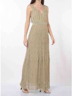 NENETTE Nenette lange jurk met zacht groen - gouden Missoni patroon BEIGE / GOUD