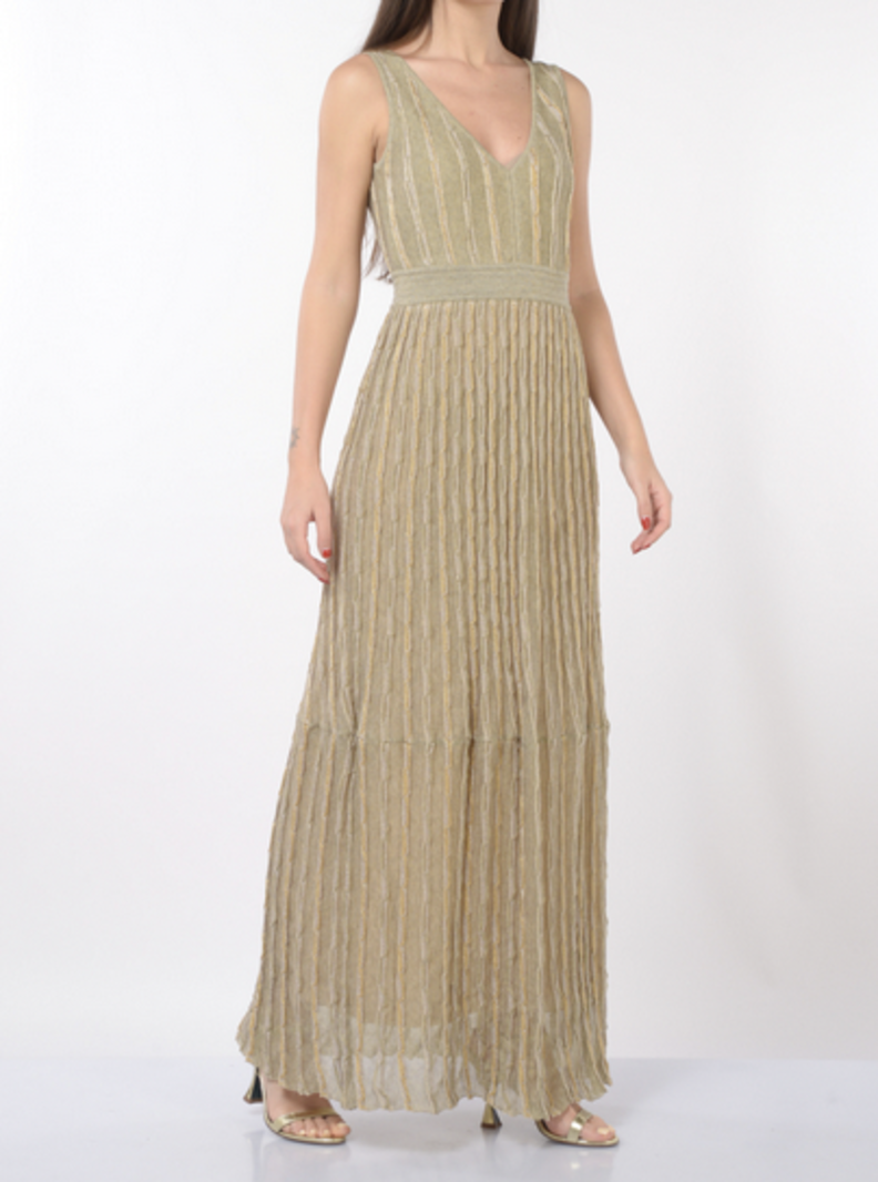 NENETTE Nenette long dress with soft green and gold Missoni pattern BEIGE / GOLD