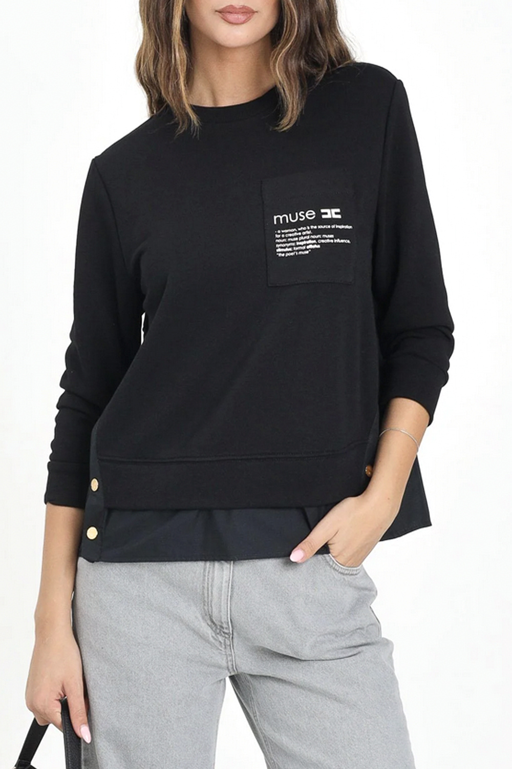 ELISABETTA FRANCHI Elisabetta Franchi knitted top with blouse with gold buttons  BLACK