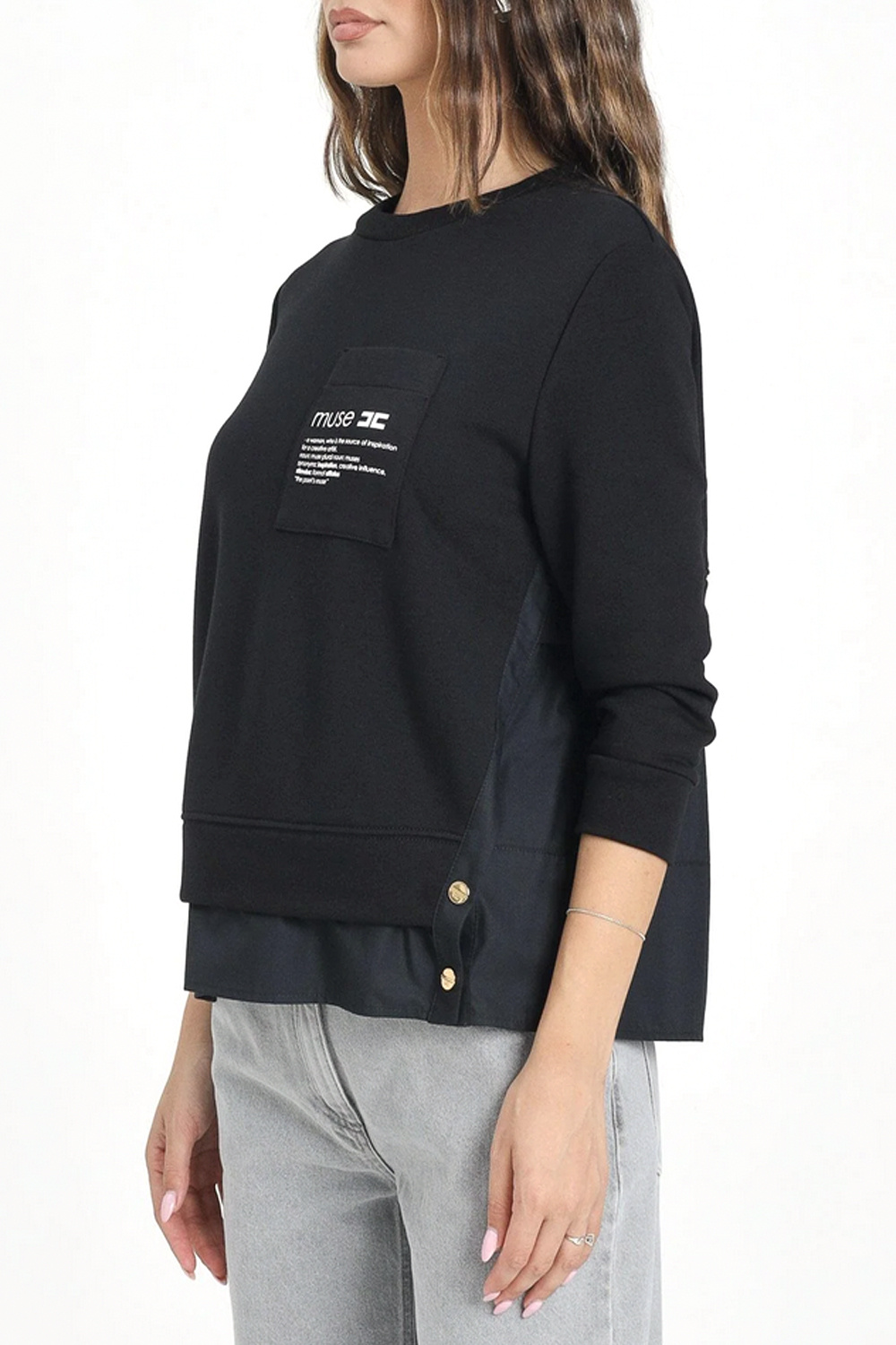 ELISABETTA FRANCHI Elisabetta Franchi knitted top with blouse with gold buttons  BLACK