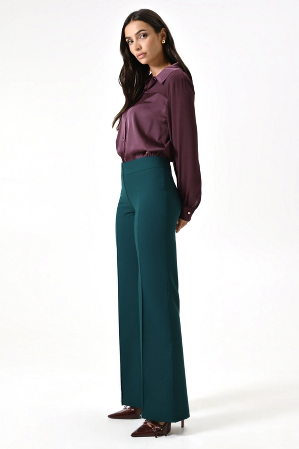 RINASCIMENTO RC flared trousers with elastic waistband, dark GREEN