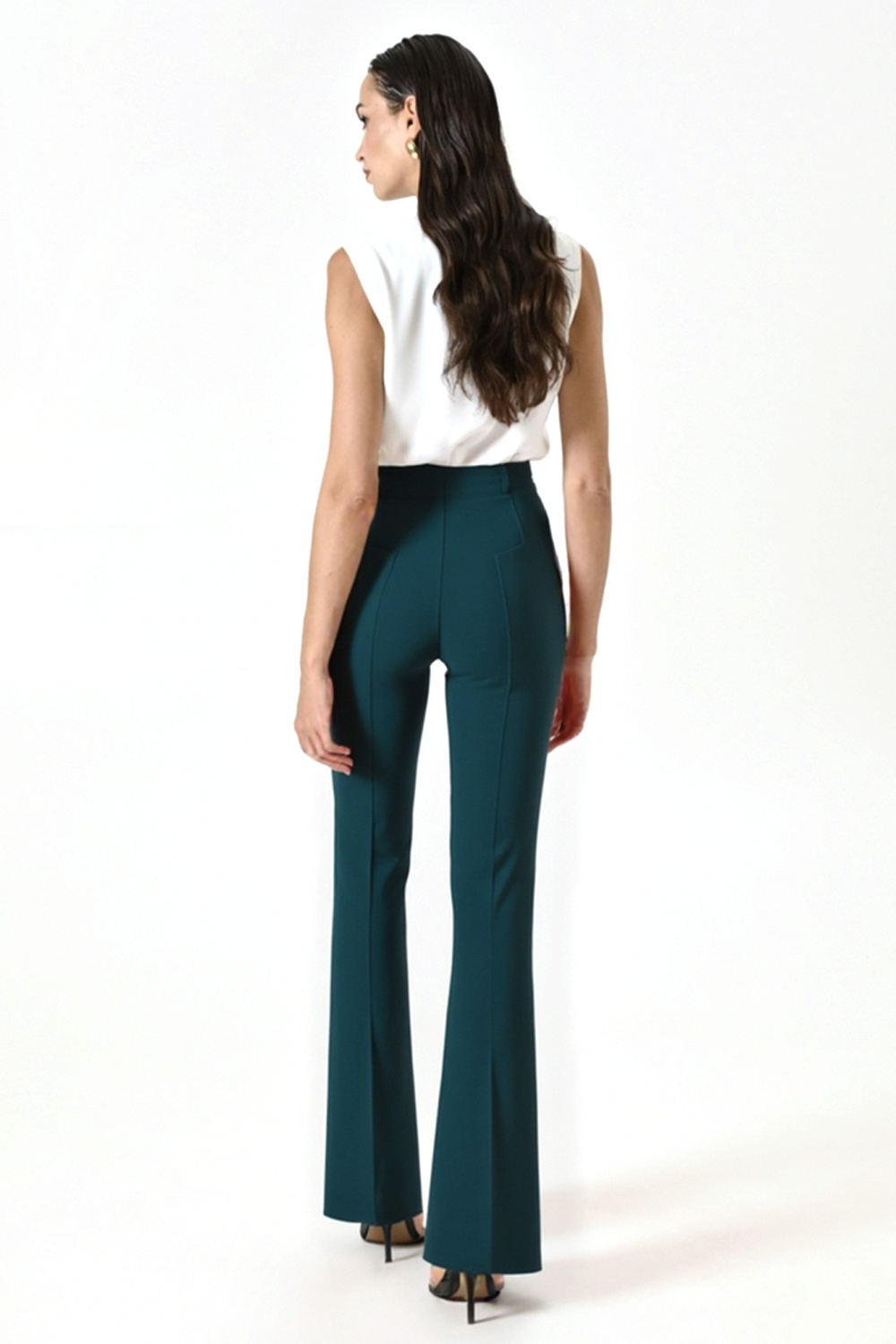 RINASCIMENTO RC flared trousers with elastic waistband, dark GREEN
