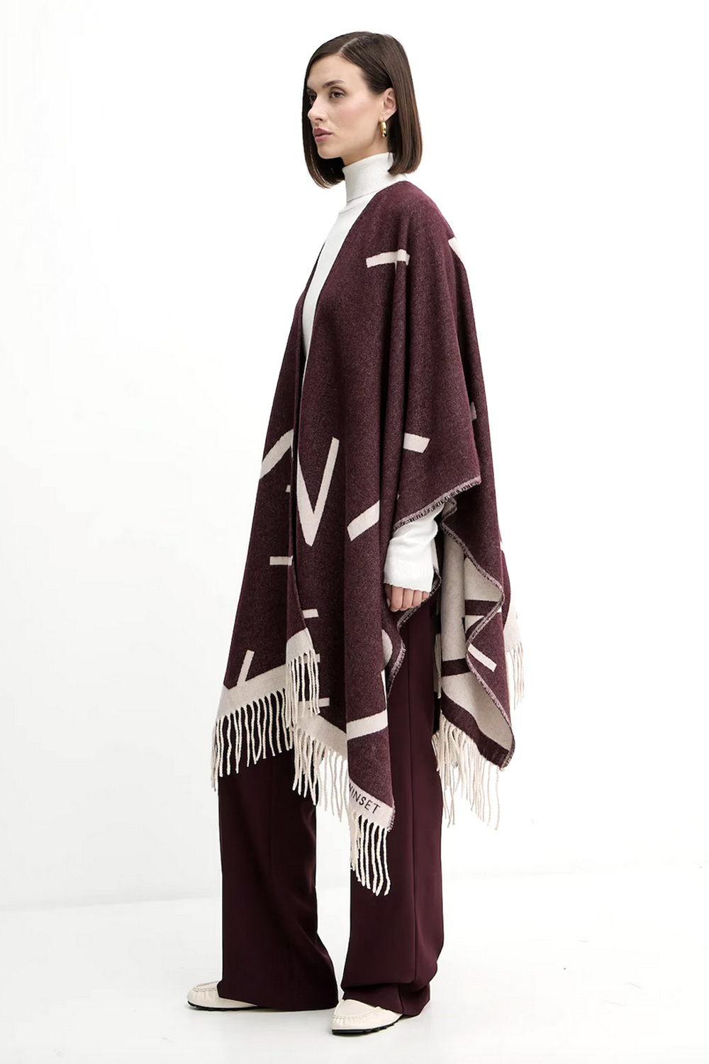 TWINSET Twinset poncho with logo letters winetas / BORDEAUX RED