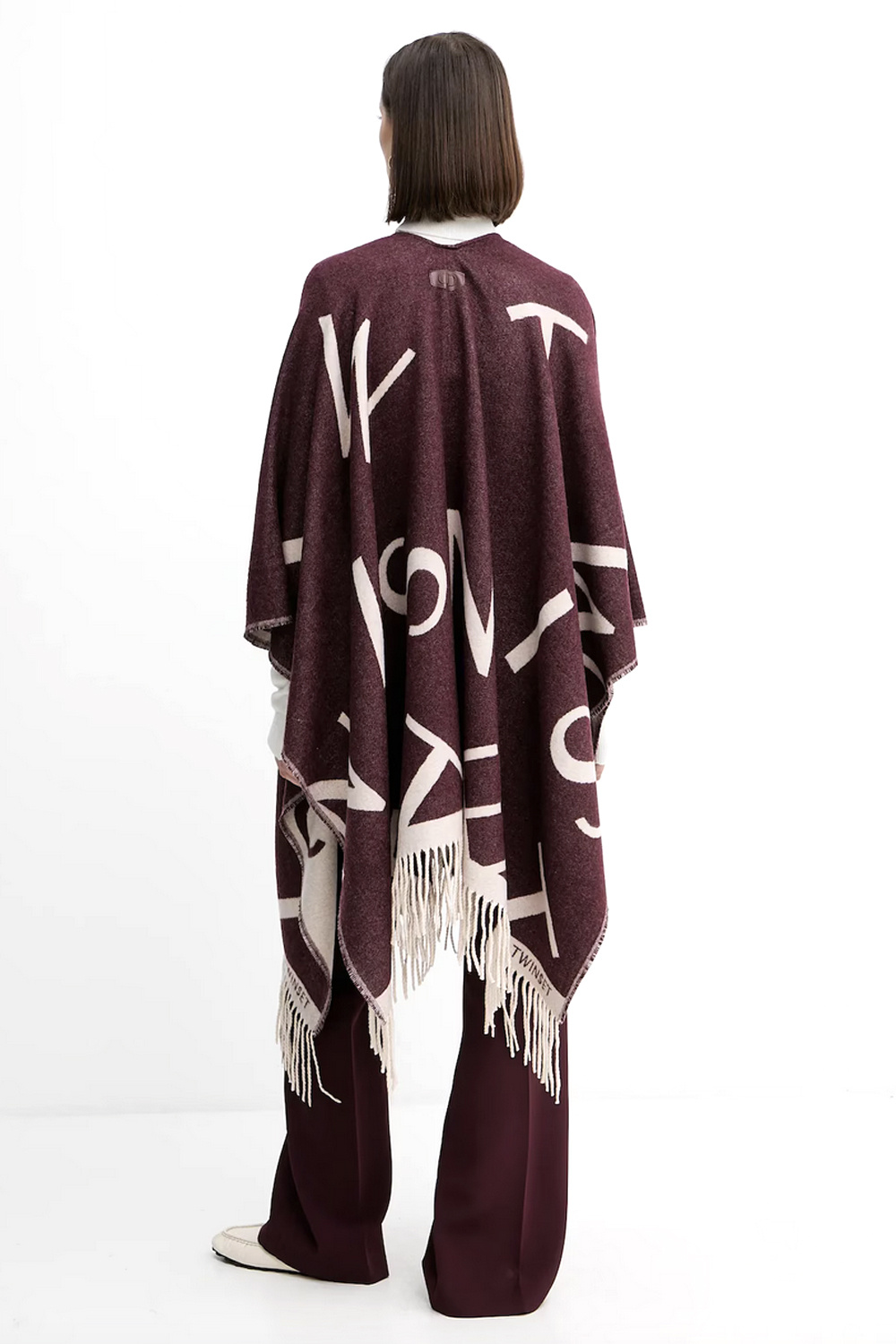 TWINSET Twinset poncho with logo letters winetas / BORDEAUX RED