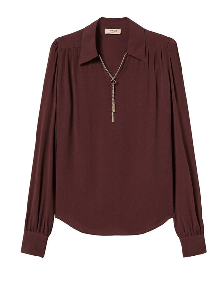 TWINSET Twinset blouse met v hals en t-ketting Winetas / BORDEAUX ROOD