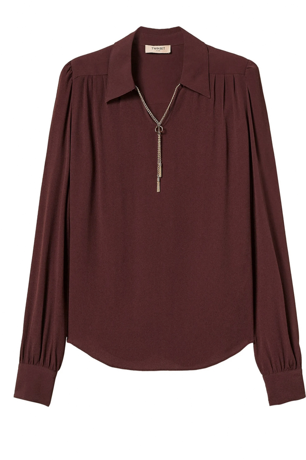 TWINSET Twinset blouse met v hals en t ketting winetas / BORDEAUXROOD