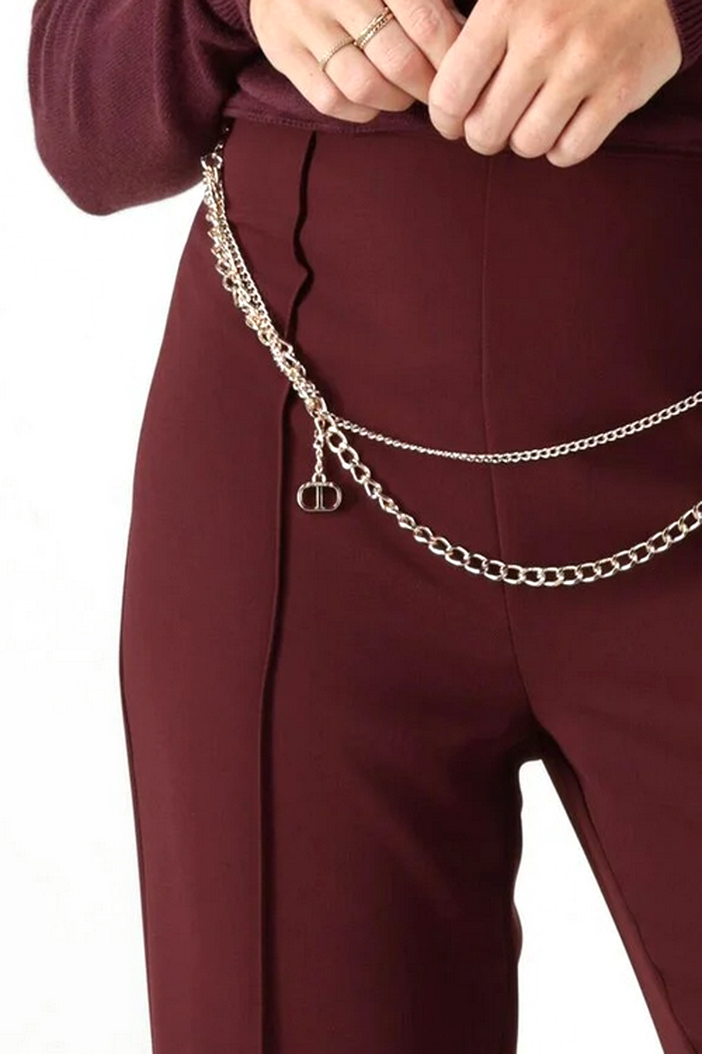 TWINSET Twinset flared trousers with gold chain belt Winetas / BORDEAUX RED