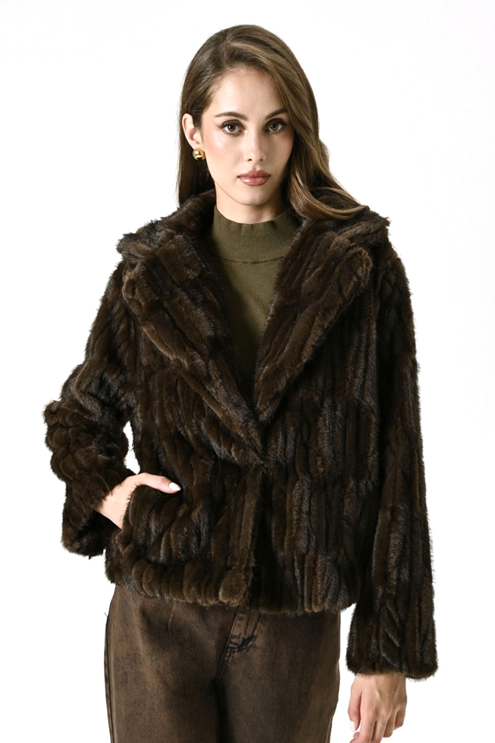 RINASCIMENTO RC faux fur winter coat Chocolate BROWN