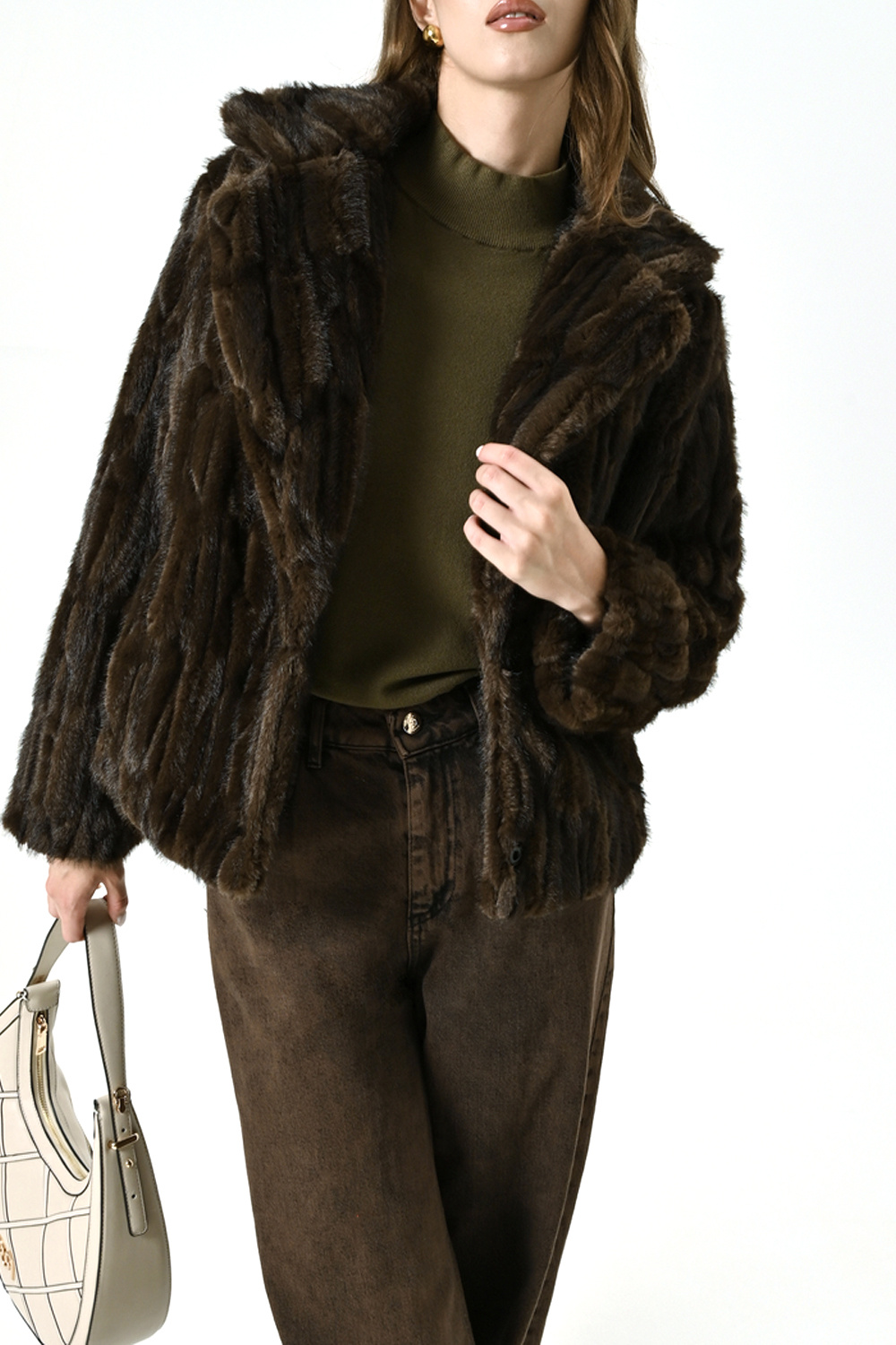 RINASCIMENTO RC faux fur winter coat Chocolate BROWN