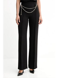 TWINSET Twinset flaired pantalon / broek met gouden ketting riem Nero / ZWART
