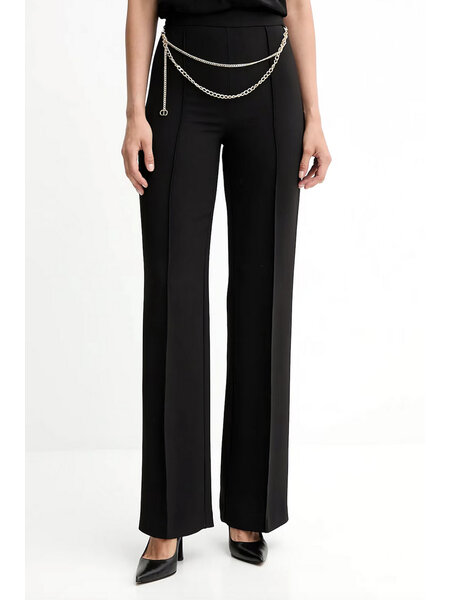 TWINSET Twinset flared trousers with gold chain belt Nero / BLACK