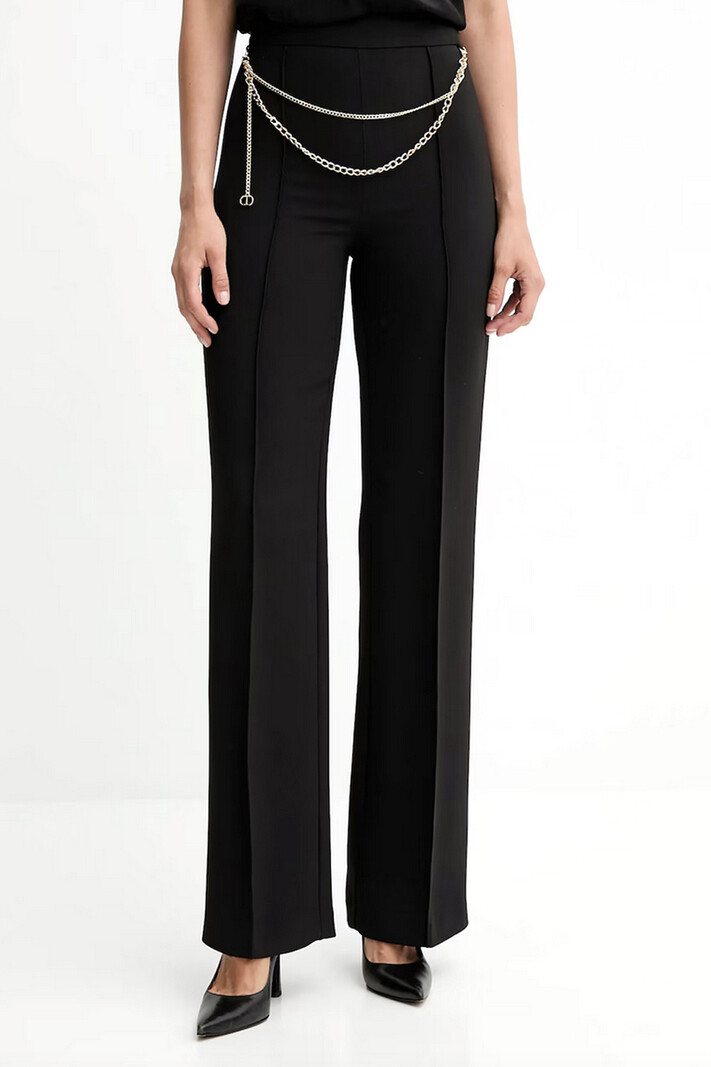 TWINSET Twinset flaired pantalon / broek met gouden ketting riem Nero / ZWART