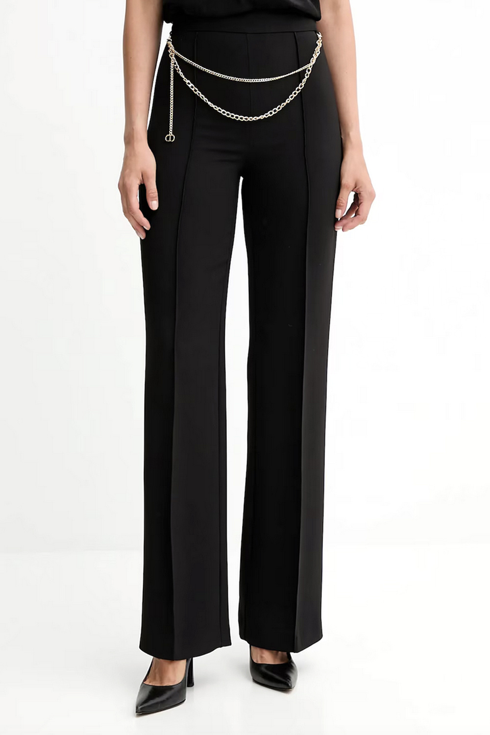 TWINSET Twinset flared trousers with gold chain belt Nero / BLACK