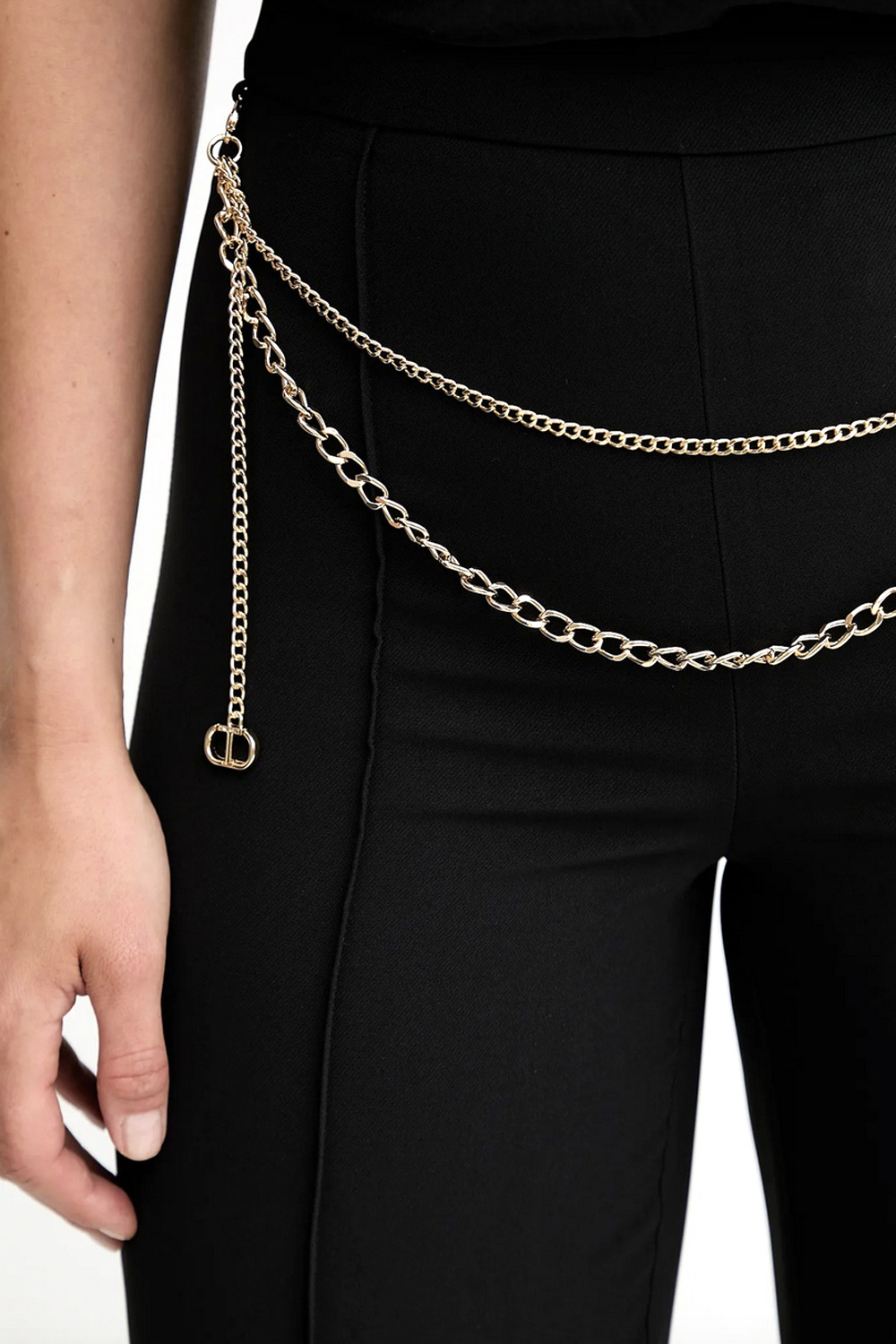 TWINSET Twinset flared trousers with gold chain belt Nero / BLACK