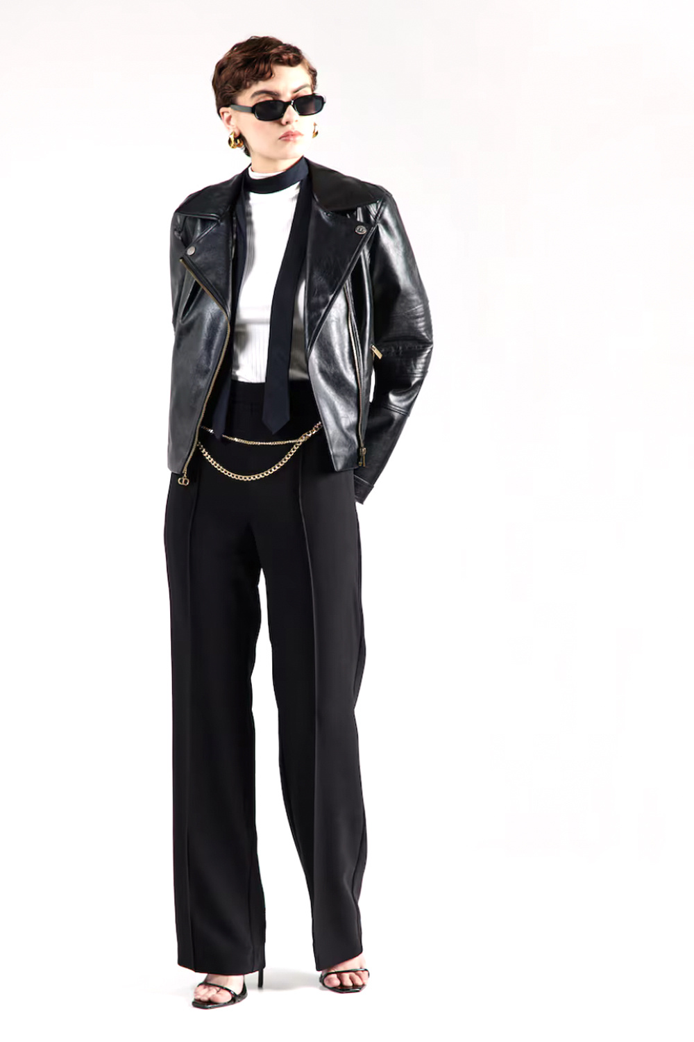 TWINSET Twinset flared trousers with gold chain belt Nero / BLACK