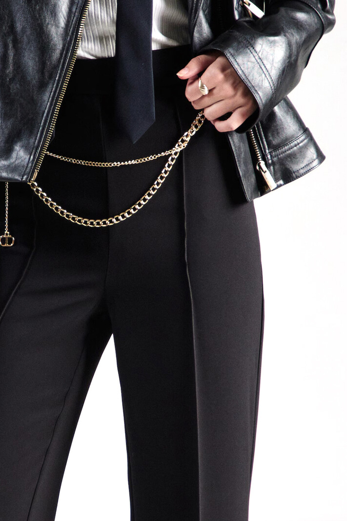 TWINSET Twinset flaired pantalon / broek met gouden ketting riem Nero / ZWART