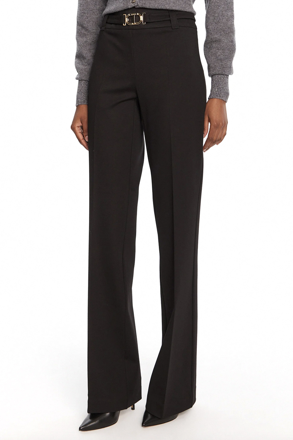 TWINSET Twinset flared trousers including belt with gold logo Nero / BLACK