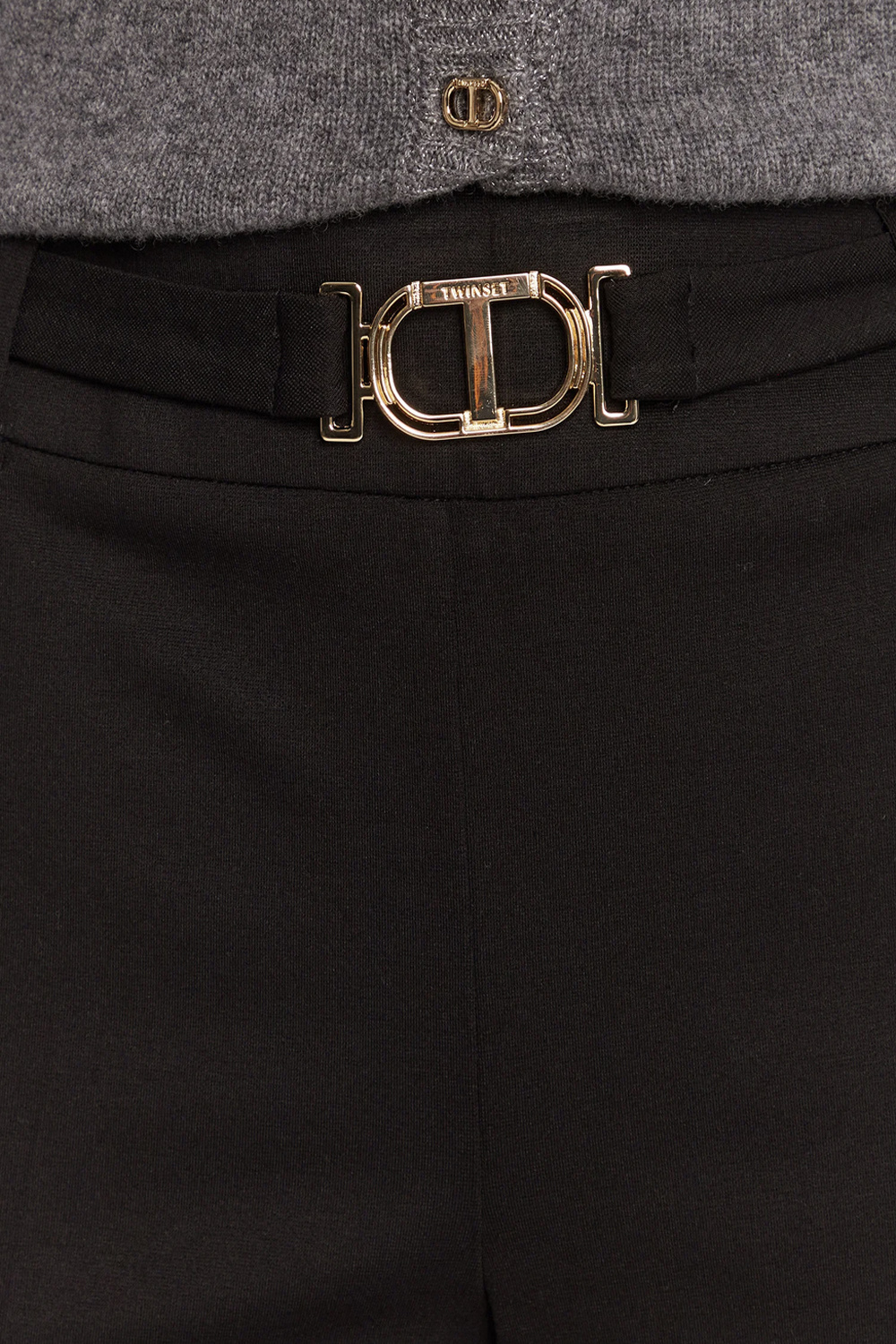 TWINSET Twinset flared trousers including belt with gold logo Nero / BLACK