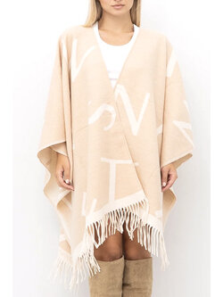 TWINSET Twinset poncho met room witte logo letters BEIGE